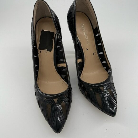 Enzo Angiolini Heels Womens 8 1 2 M Black Patent Leather Mesh Pumps Saylem - Picture 1 of 14